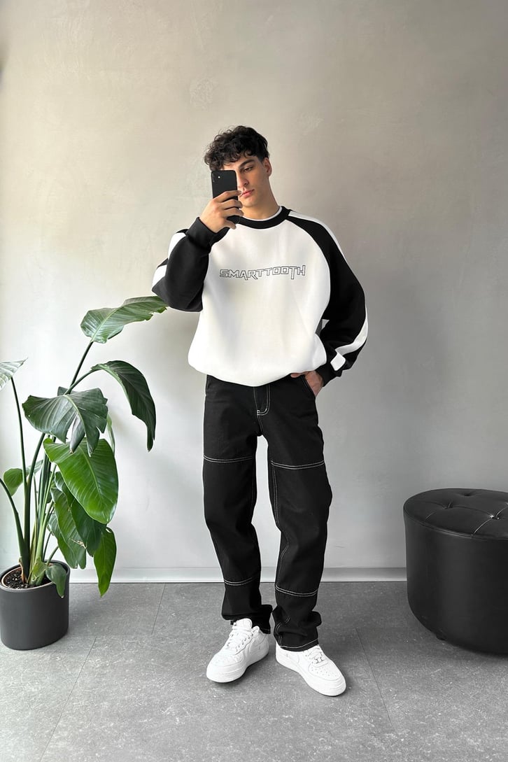 Kol Biye Geçişli Bisiklet Yaka Sweatshirt