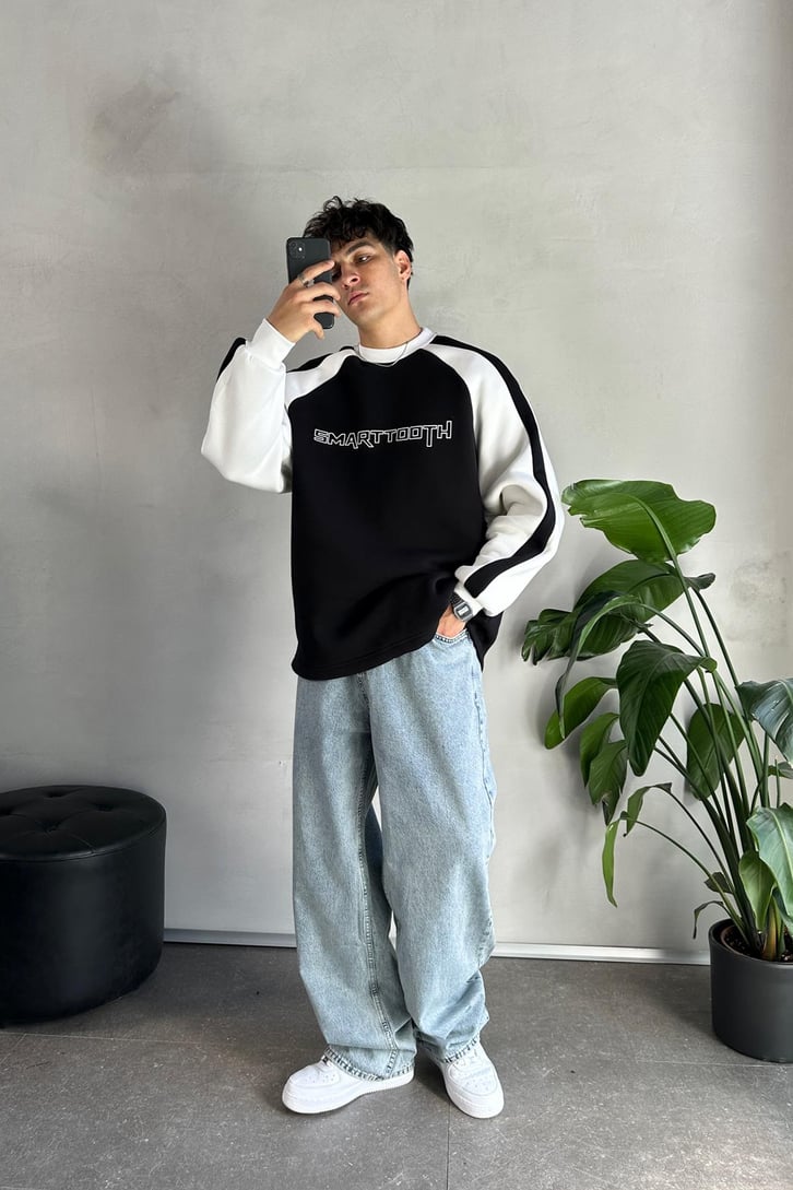 Kol Biye Geçişli Bisiklet Yaka Sweatshirt