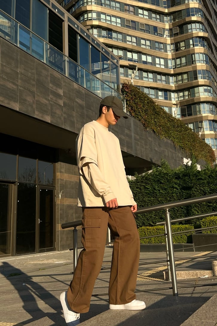 Kol Detaylì Bej Oversize Sweatshirt