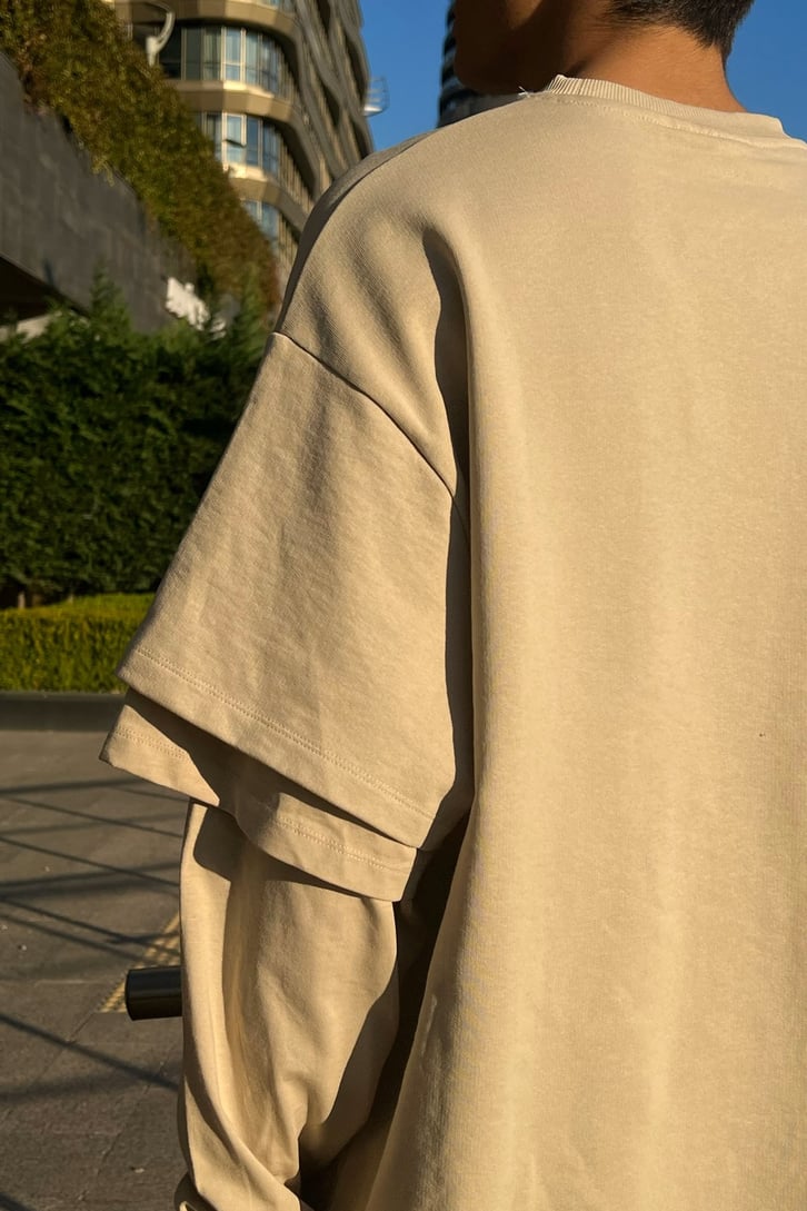 Kol Detaylì Bej Oversize Sweatshirt