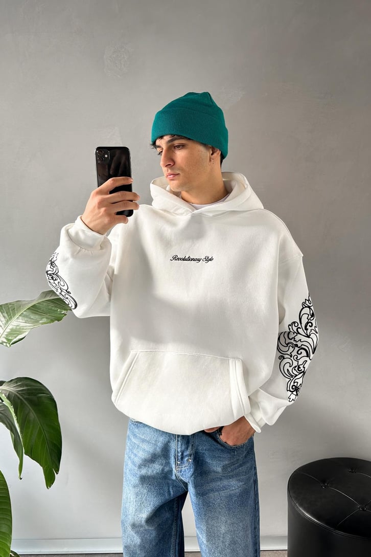 Kol Nakış Detaylı  Oversize Hoodie