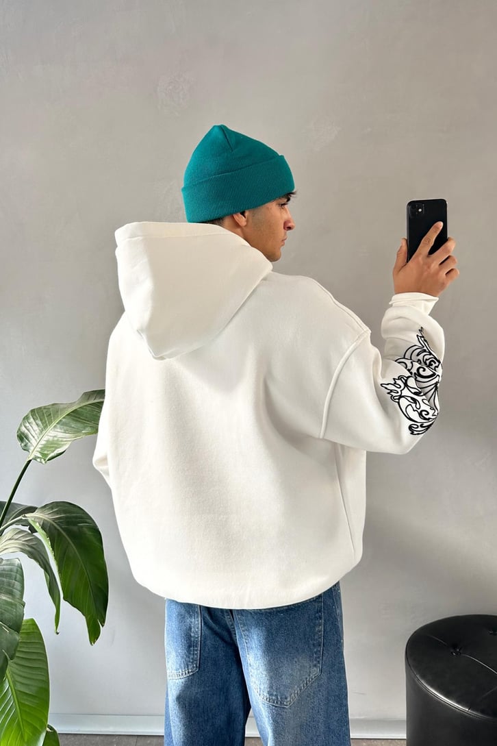Kol Nakış Detaylı  Oversize Hoodie