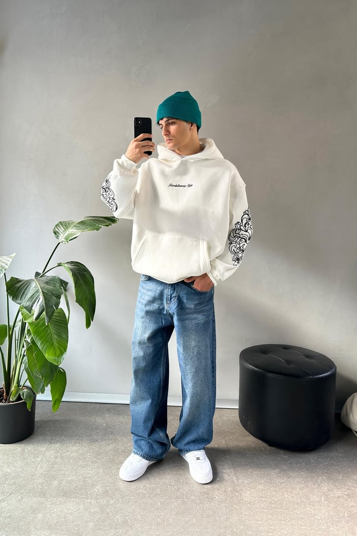Kol Nakış Detaylı  Oversize Hoodie