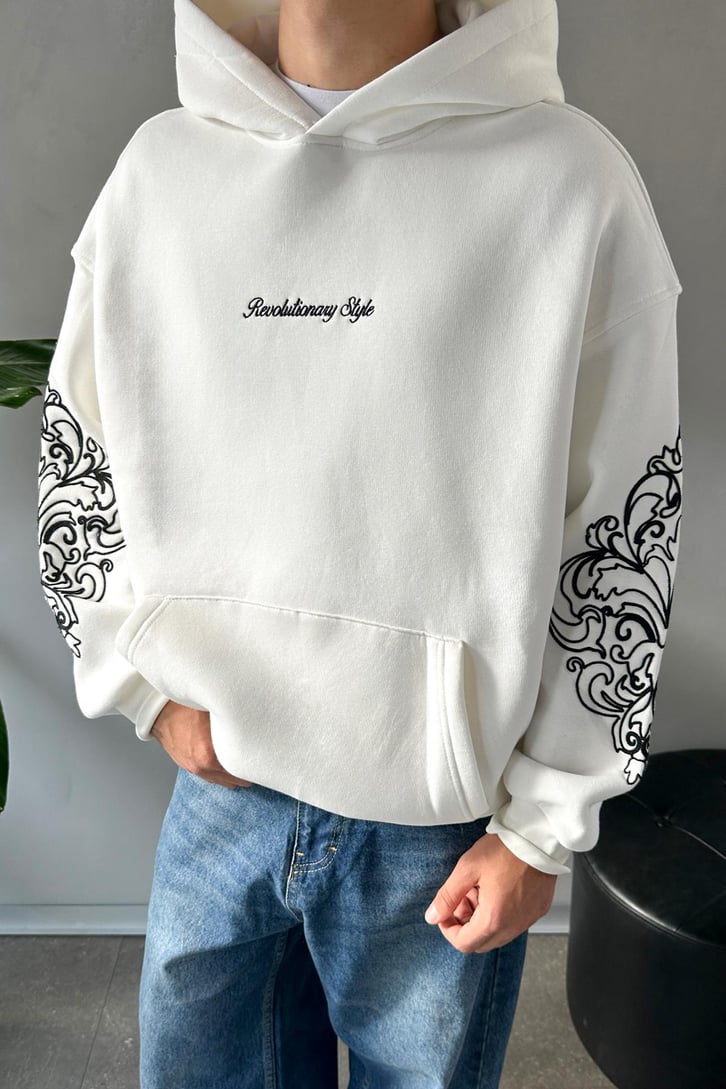 Kol Nakış Detaylı  Oversize Hoodie