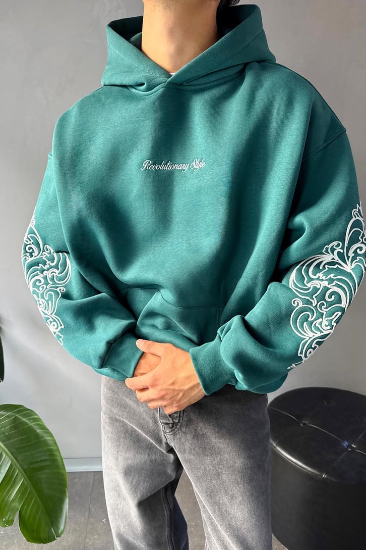 Kol Nakış Detaylı Oversize Hoodie