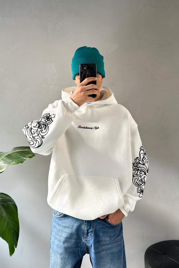 Kol Nakış Detaylı  Oversize Hoodie