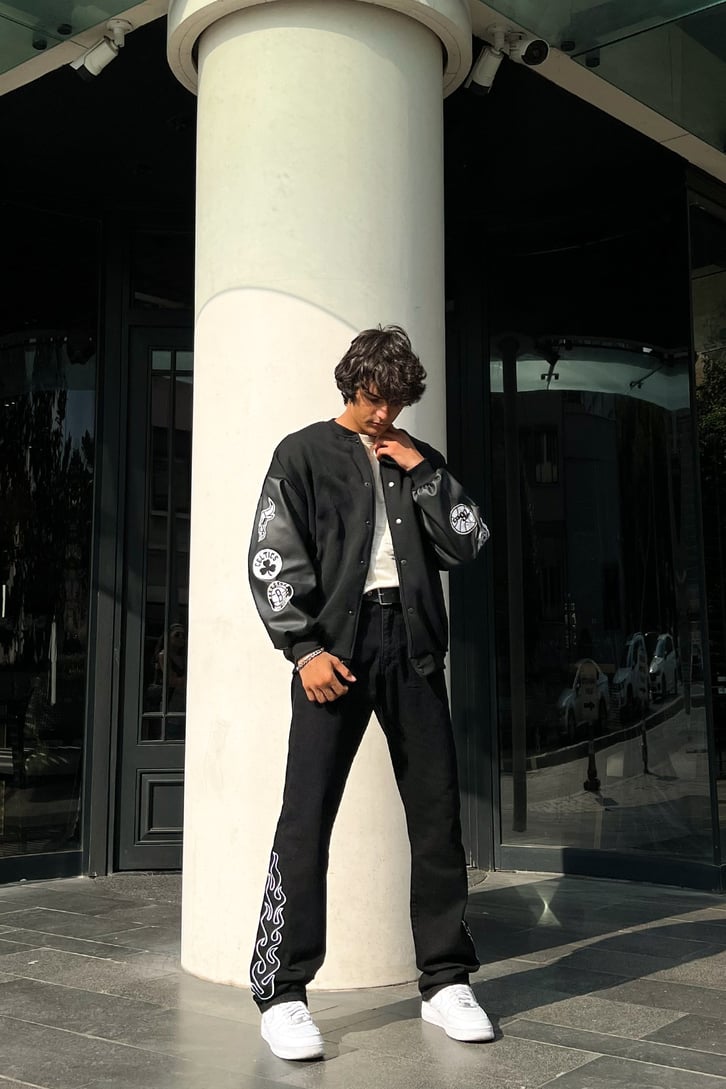 Kol Patch Detay Siyah Kolej Ceket