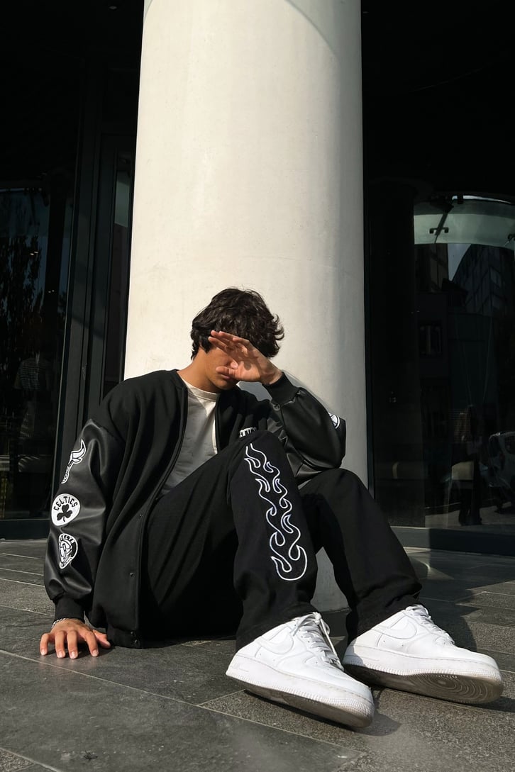 Kol Patch Detay Siyah Kolej Ceket