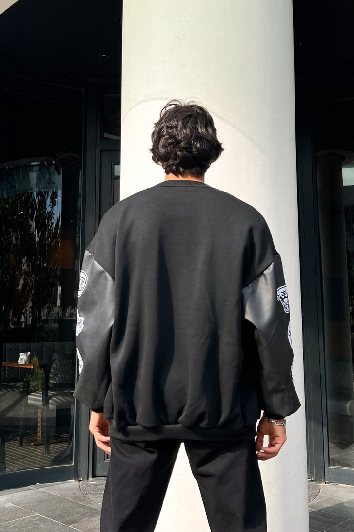 Kol Patch Detay Siyah Kolej Ceket