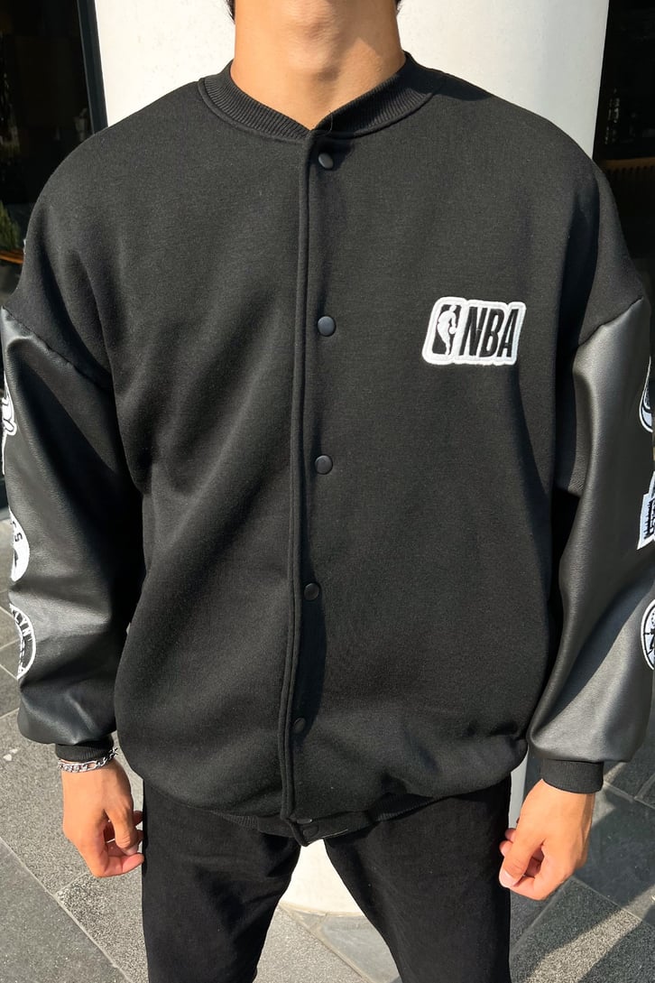 Kol Patch Detay Siyah Kolej Ceket