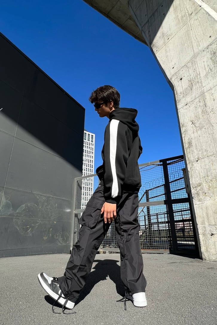 Kol Şeritli Zip Oversize Sweatshirt