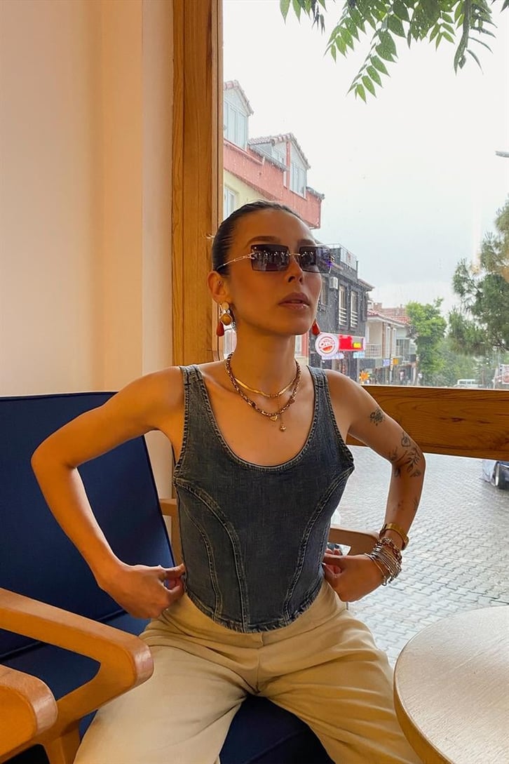 Kolsuz Mavi Jean Crop