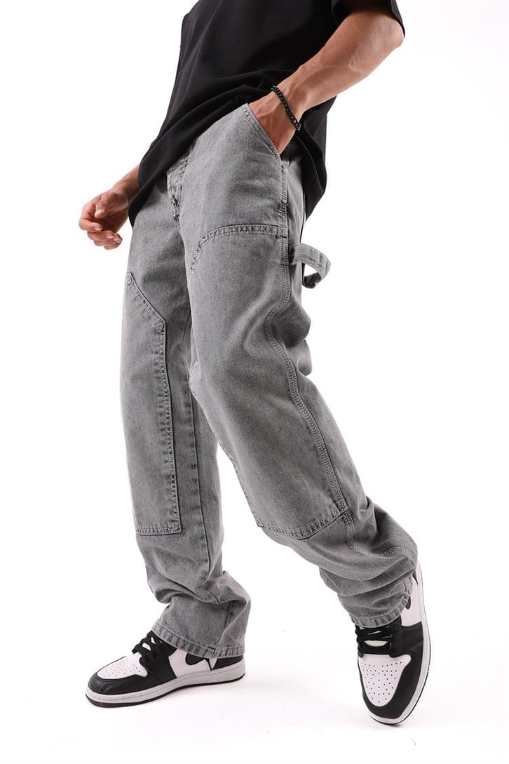 Kontrast Dikiş Detaylı Acid Wash Baggy Jean