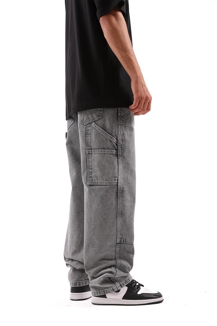 Kontrast Dikiş Detaylı Acid Wash Baggy Jean