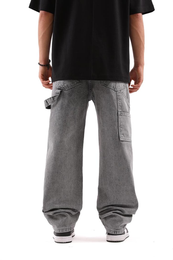 Kontrast Dikiş Detaylı Acid Wash Baggy Jean