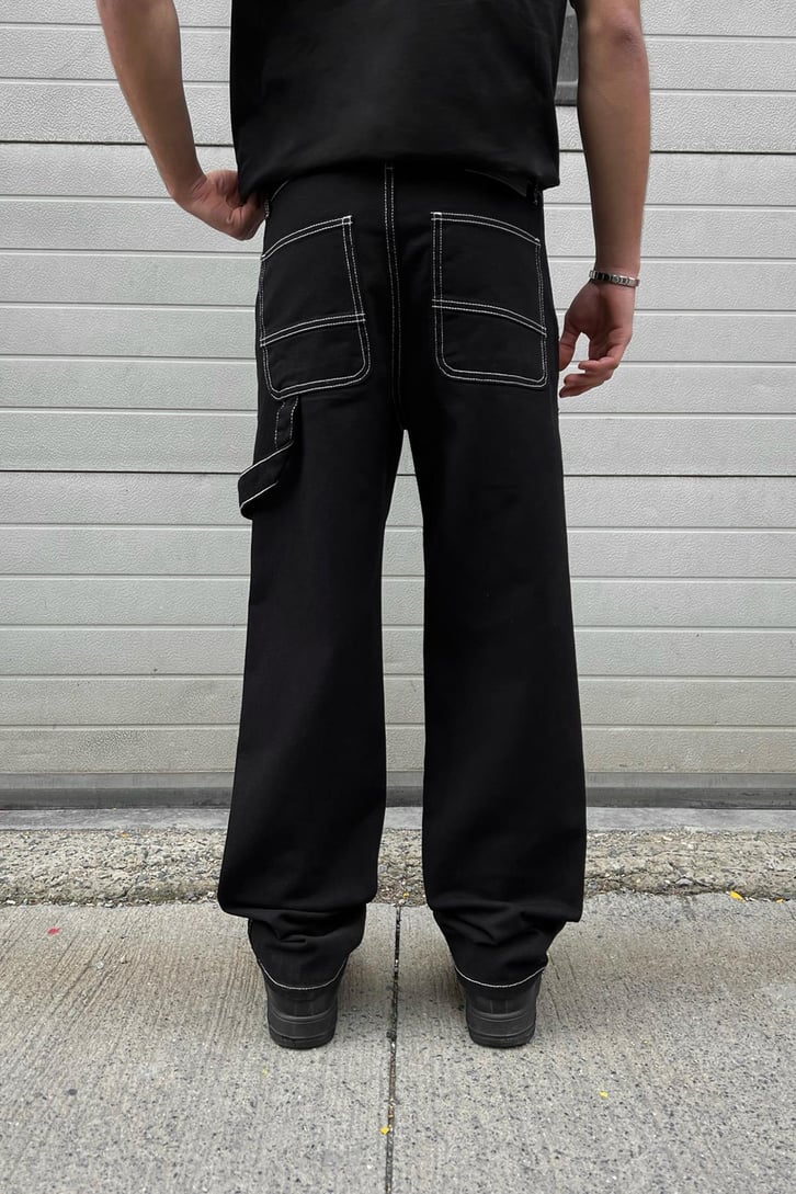 Kontrast Dikiş Siyah Baggy Pantolon