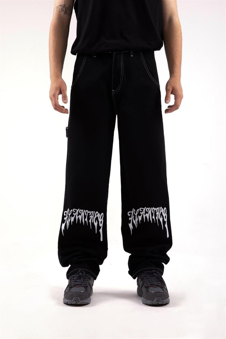 Kontrast Dikiş Text Printed Baggy Jean