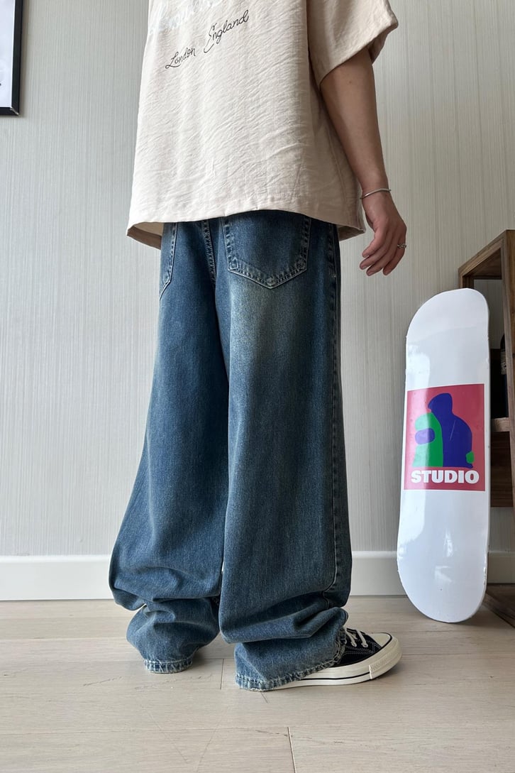 Koyu Mavi Kar Yıkama Süper Baggy Jean