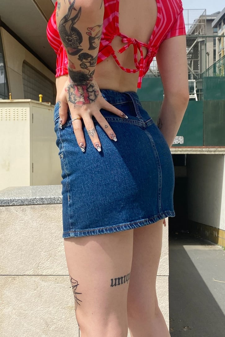 Koyu Mavi Mini Denim Etek