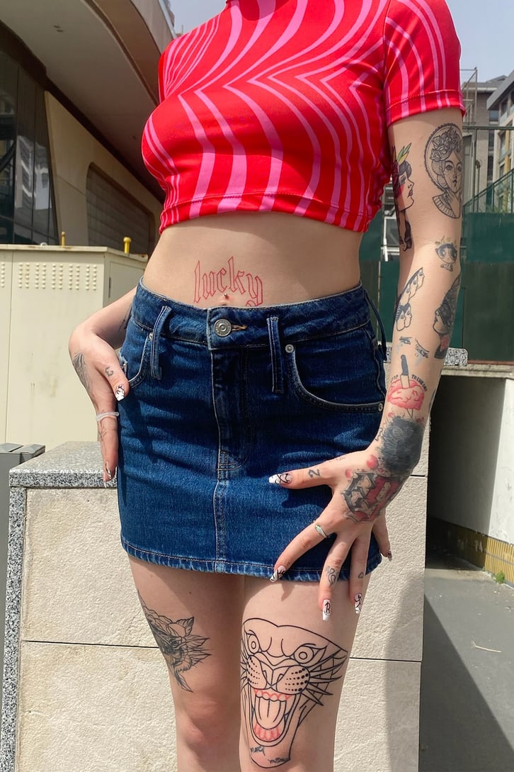 Koyu Mavi Mini Denim Etek