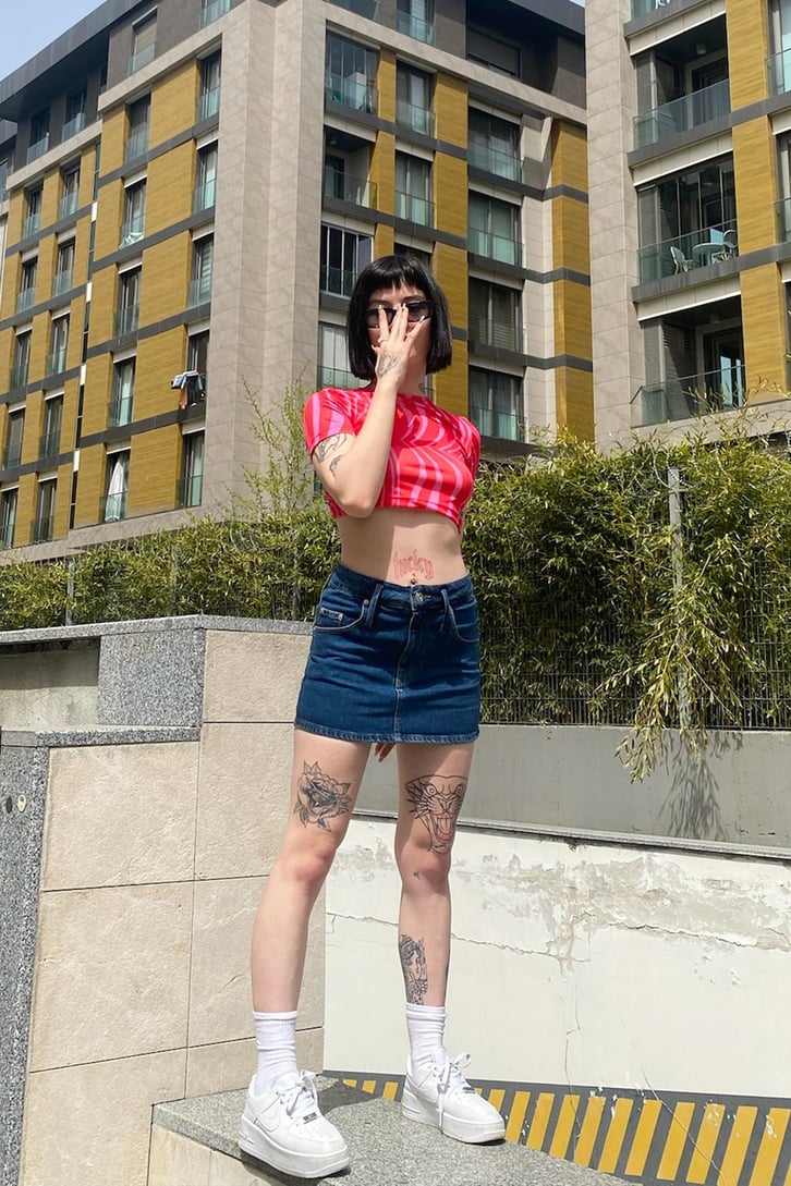Koyu Mavi Mini Denim Etek