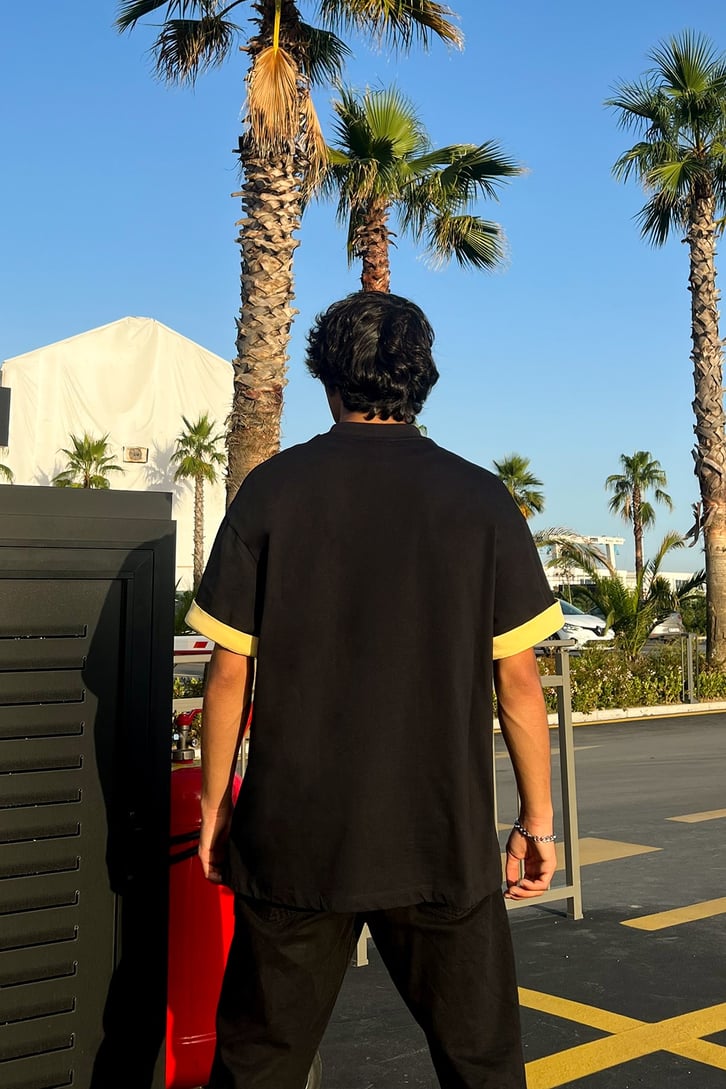 Kreys Nakışlı Siyah Oversize Tshirt