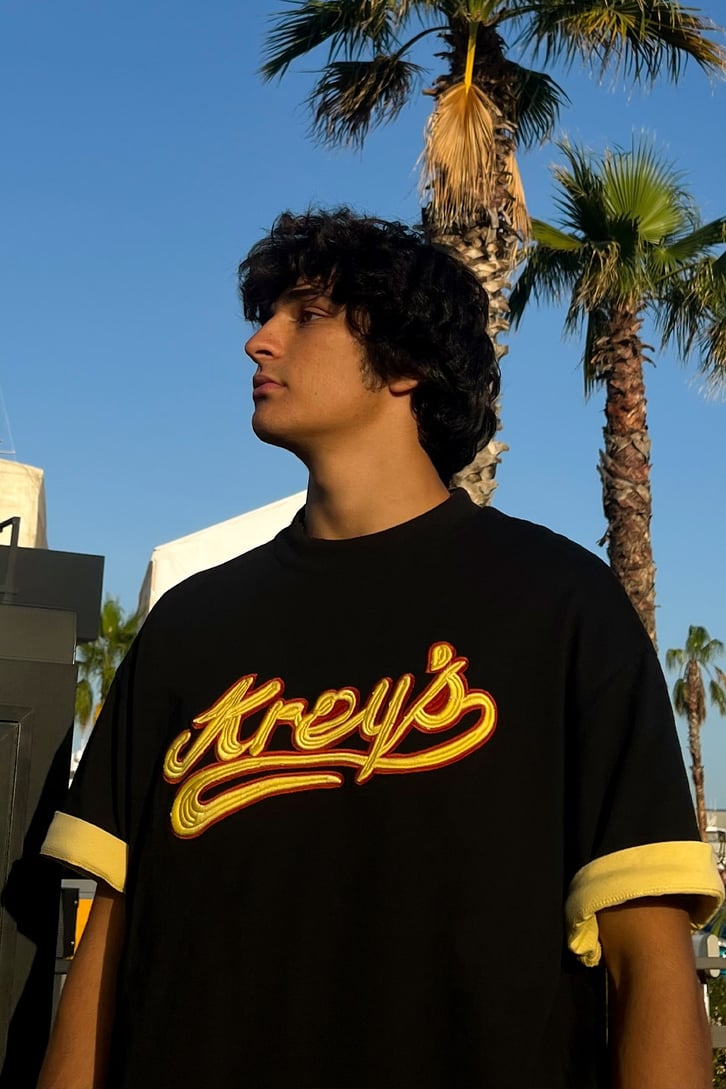 Kreys Nakışlı Siyah Oversize Tshirt