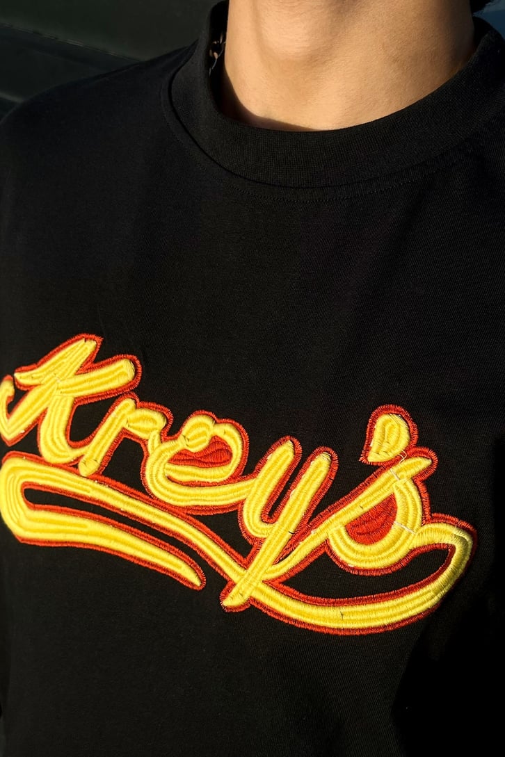 Kreys Nakışlı Siyah Oversize Tshirt