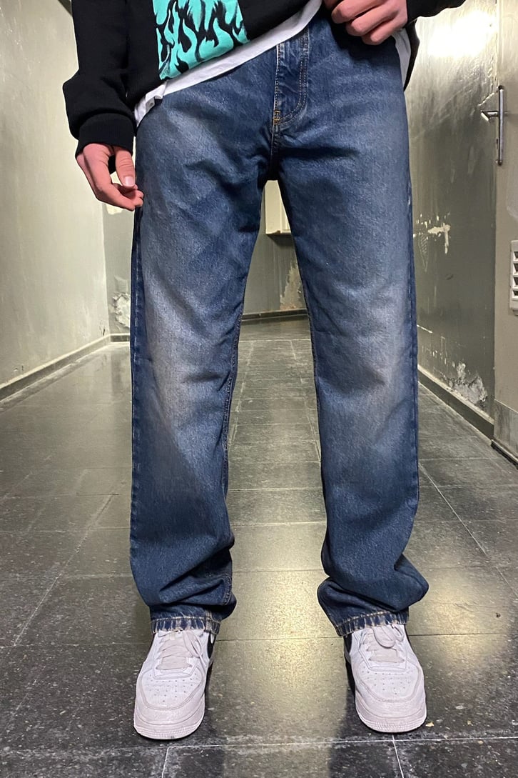Kum Taşlamalı Navy Blue Baggy Fit Jean