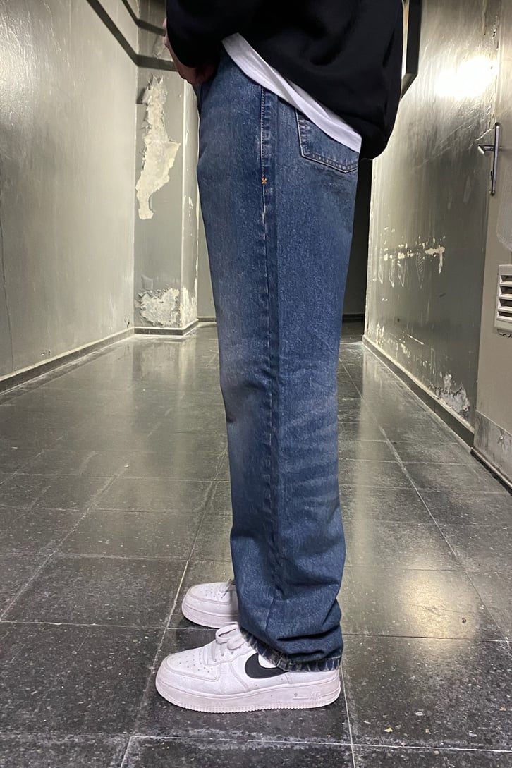 Kum Taşlamalı Navy Blue Baggy Fit Jean