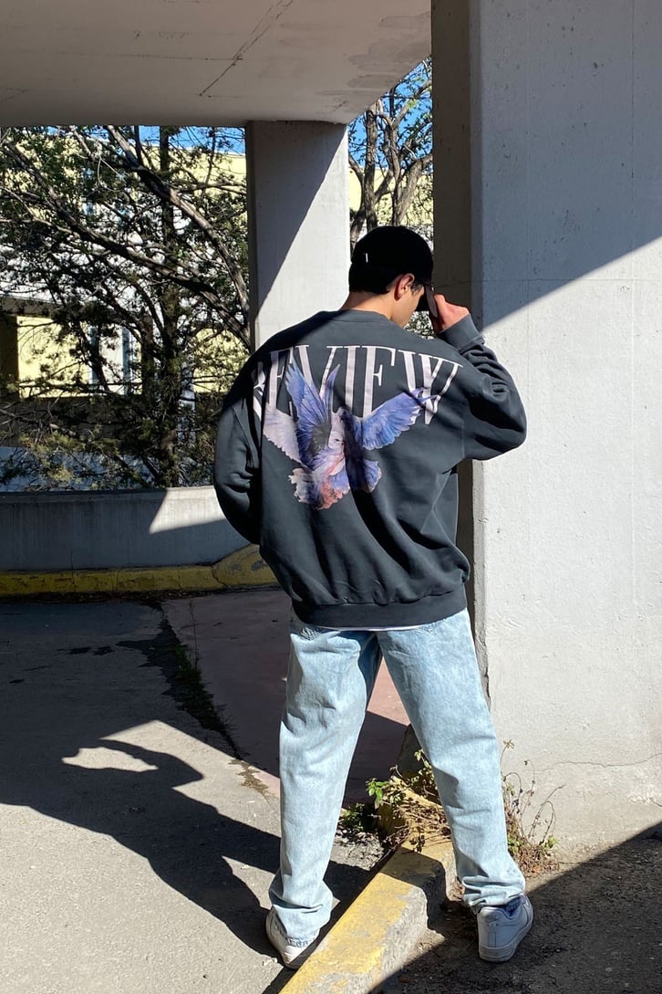 KUŞ BASKILI OVERSIZE SWEATSHIRT