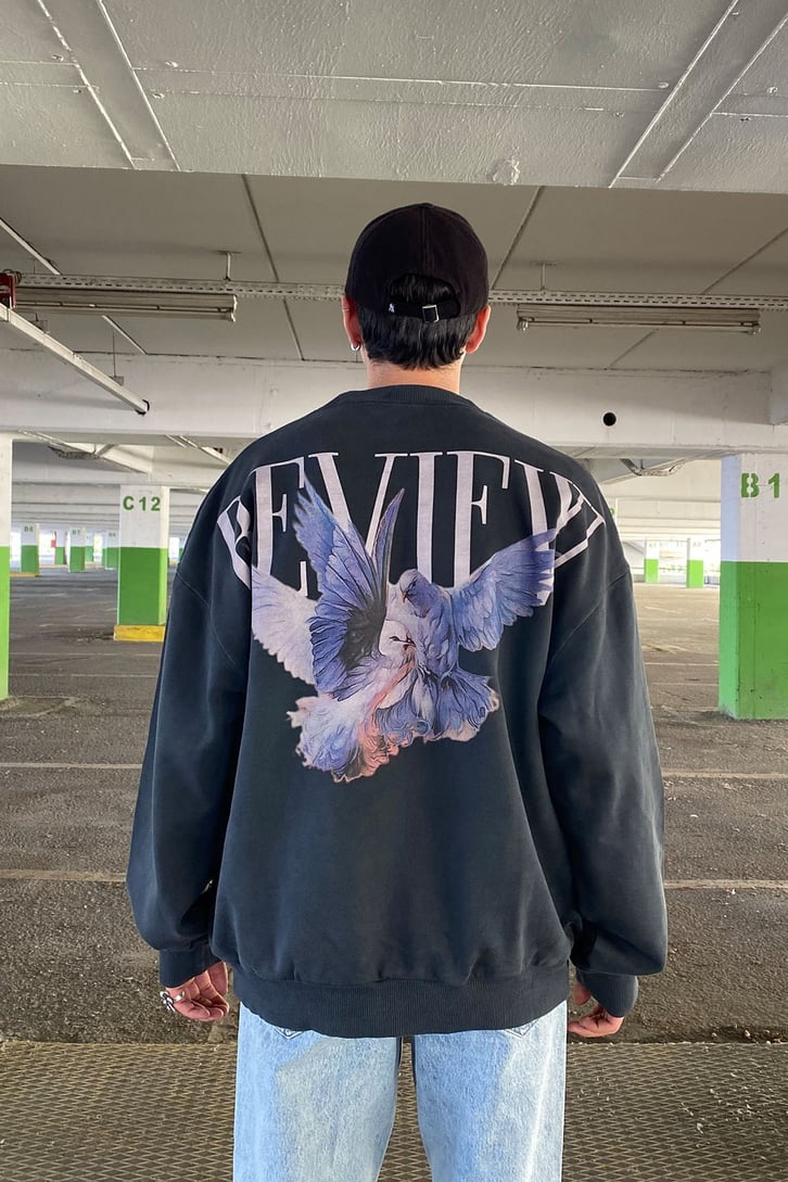 KUŞ BASKILI OVERSIZE SWEATSHIRT