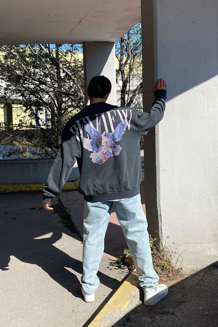 KUŞ BASKILI OVERSIZE SWEATSHIRT