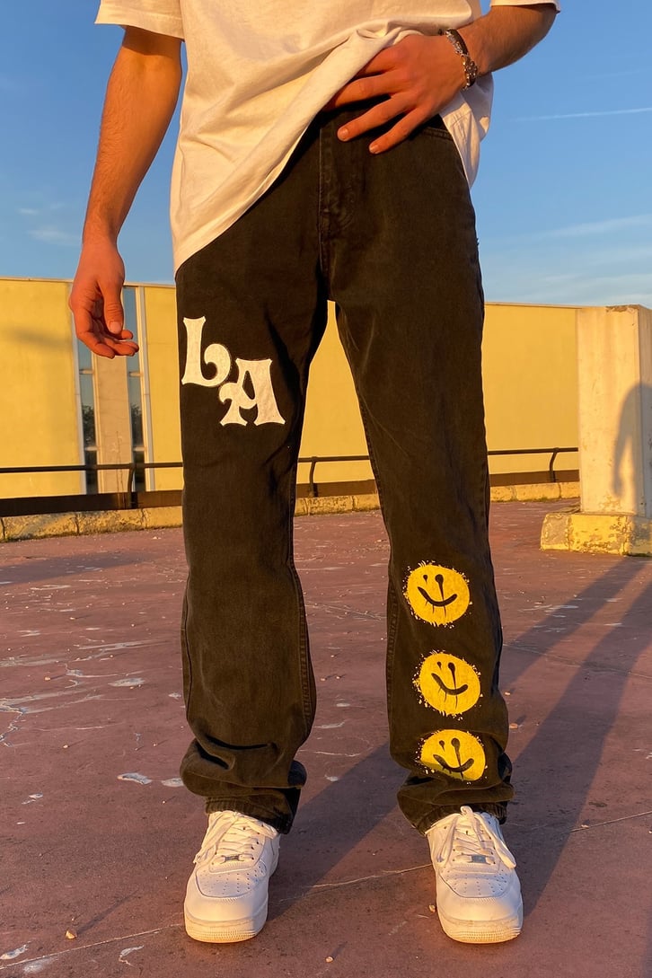 LA CITY ACID SMILE BASKILI TAŞLAMALI LOSSE FIT JEAN