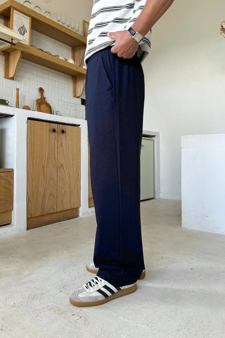 Lacivert Bel Lastikli  Regular Pantolon