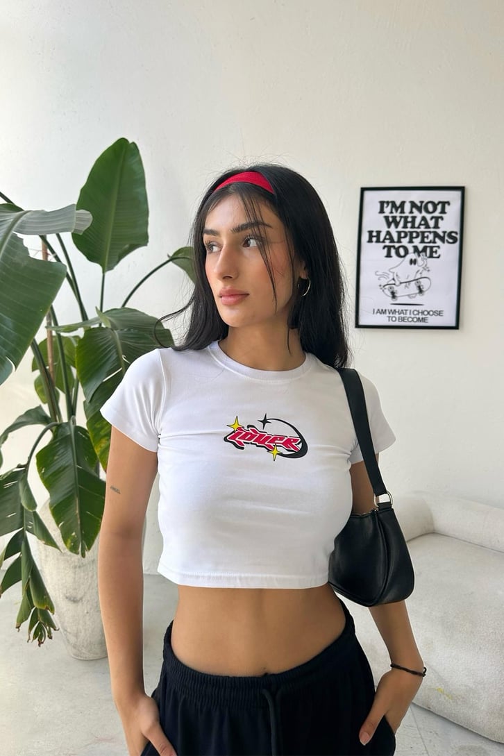 LaverStar Baskılı Beyaz Crop