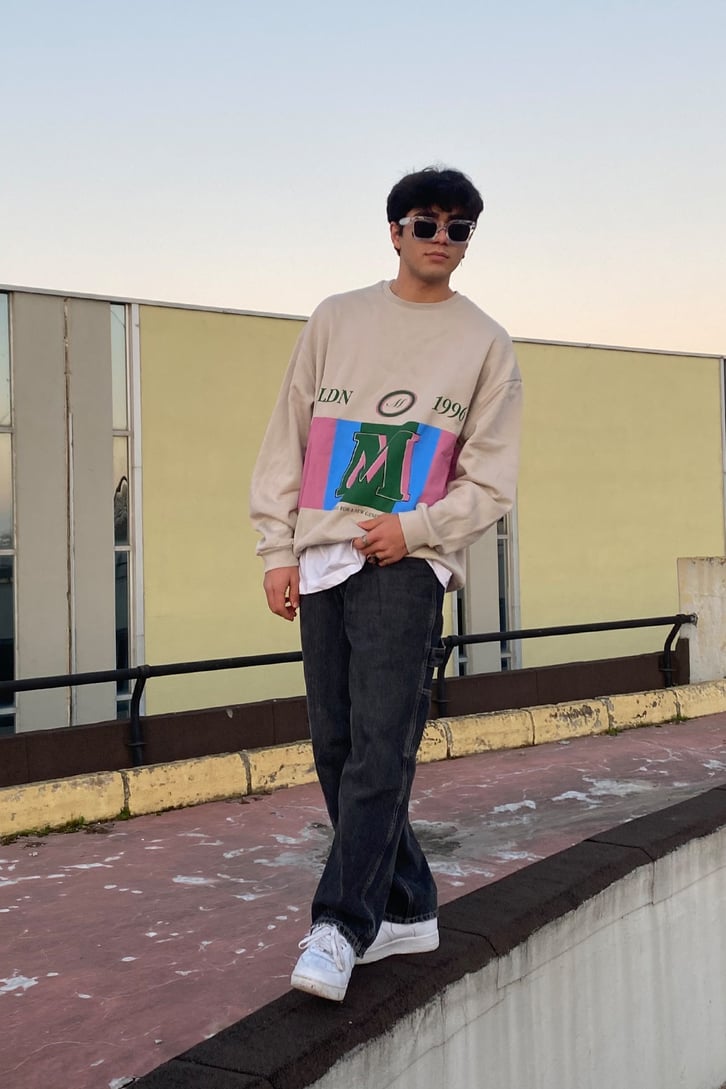 LDN Color Block Printed Oversize Sweatshirt