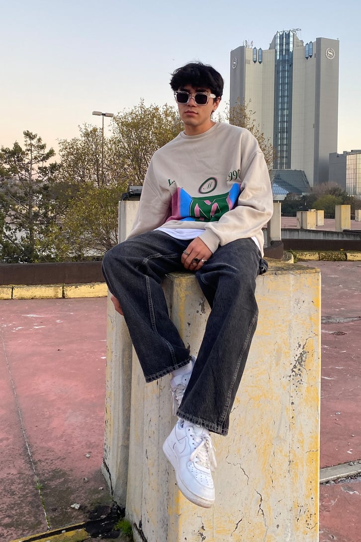 LDN Color Block Printed Oversize Sweatshirt