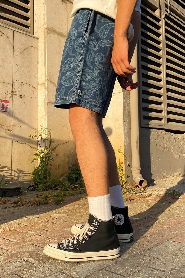 Leaf Desen Kot Mavisi Şort