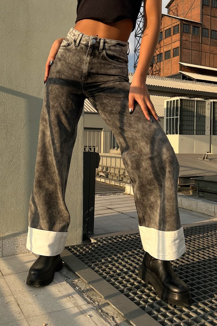 Leg Detail Acid Wash Baggy Jean