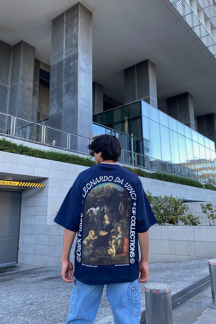 Leonardo Da Vinci Baskılı Oversize Tshirt