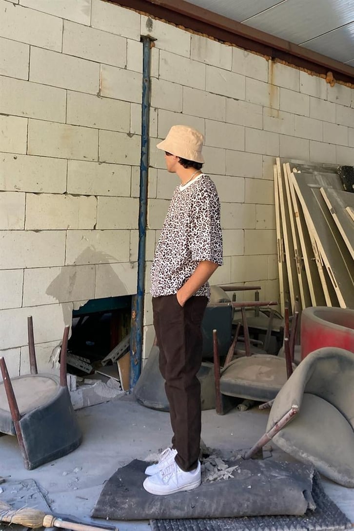 Leopar Desen Kahverengi Oversize Tişört