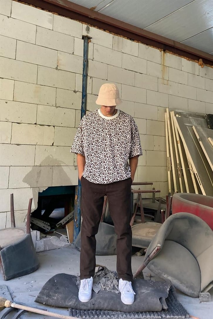 Leopar Desen Kahverengi Oversize Tişört