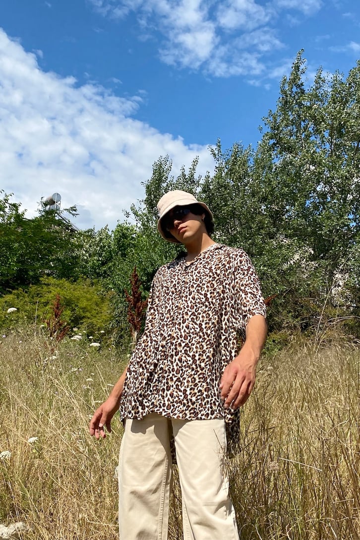 Leopar Desen Kısa Kollu Gömlek