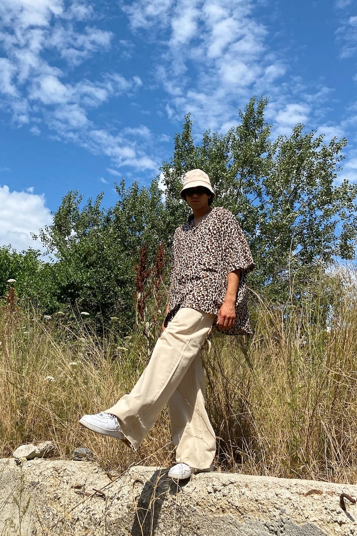 Leopar Desen Kısa Kollu Gömlek