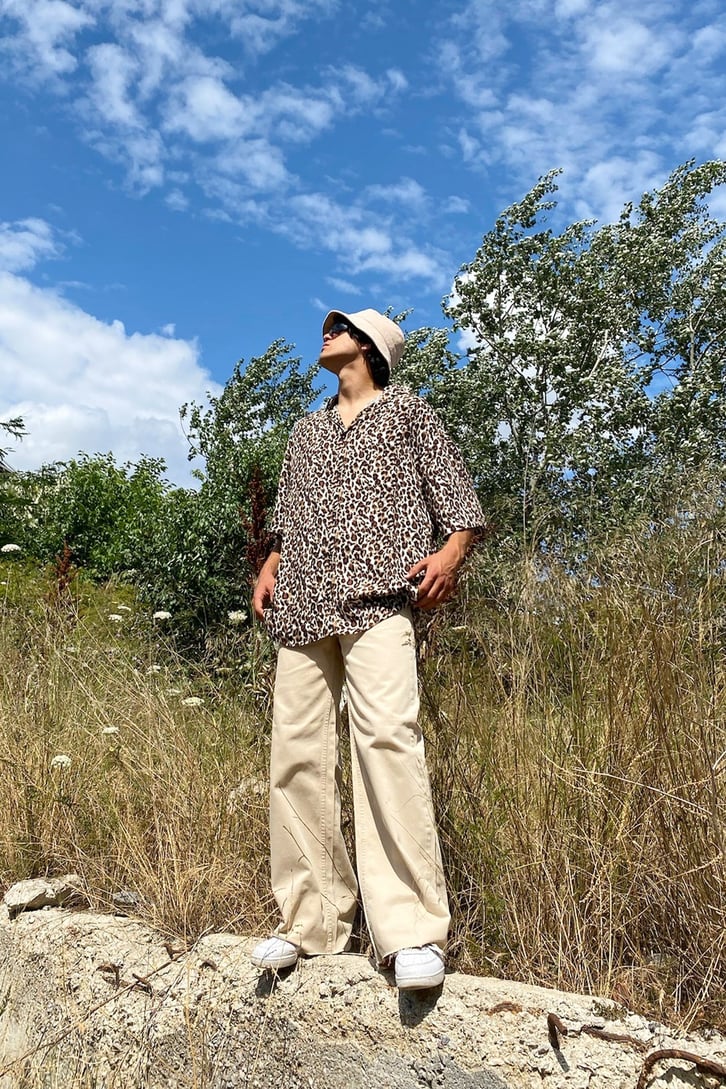 Leopar Desen Kısa Kollu Gömlek