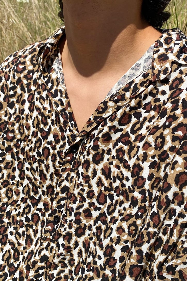 Leopar Desen Kısa Kollu Gömlek