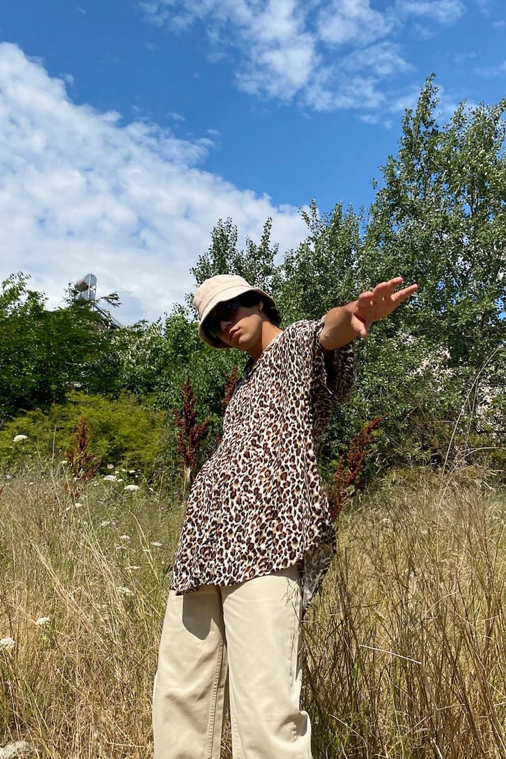 Leopar Desen Kısa Kollu Gömlek