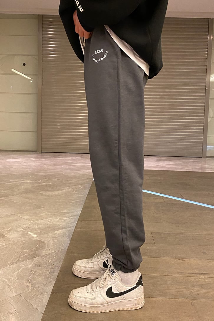 Less is Always Better Minimal Printed Gri Sweatpant