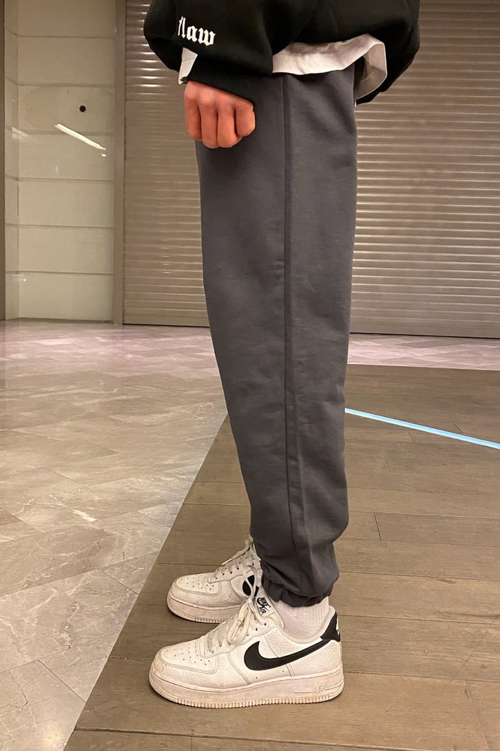 Less is Always Better Minimal Printed Gri Sweatpant